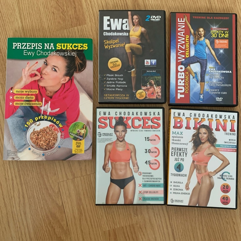 Set Of 4 Ewa Chodakowska Fitness DVDs And a Book With DVD Polish Language